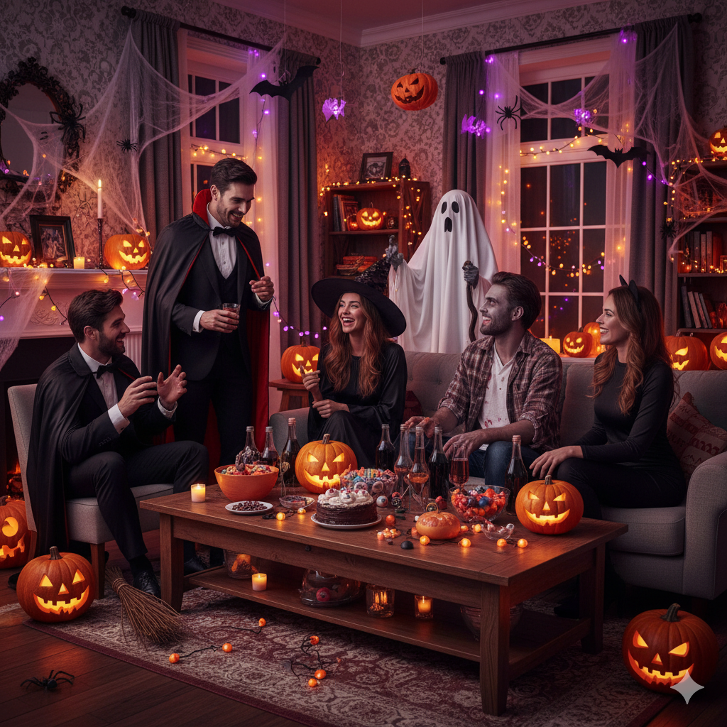 mage soirée halloween conviviale décoration salon spooky idées déguisements et buffet bonbons pour une fête d'halloween réussie